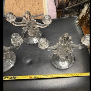 Vintage Fostoria Baroque Flame double-arm crystal candelabra, set of three